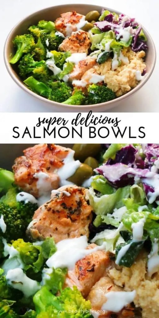 Healthy Mediterranean salmon bowl